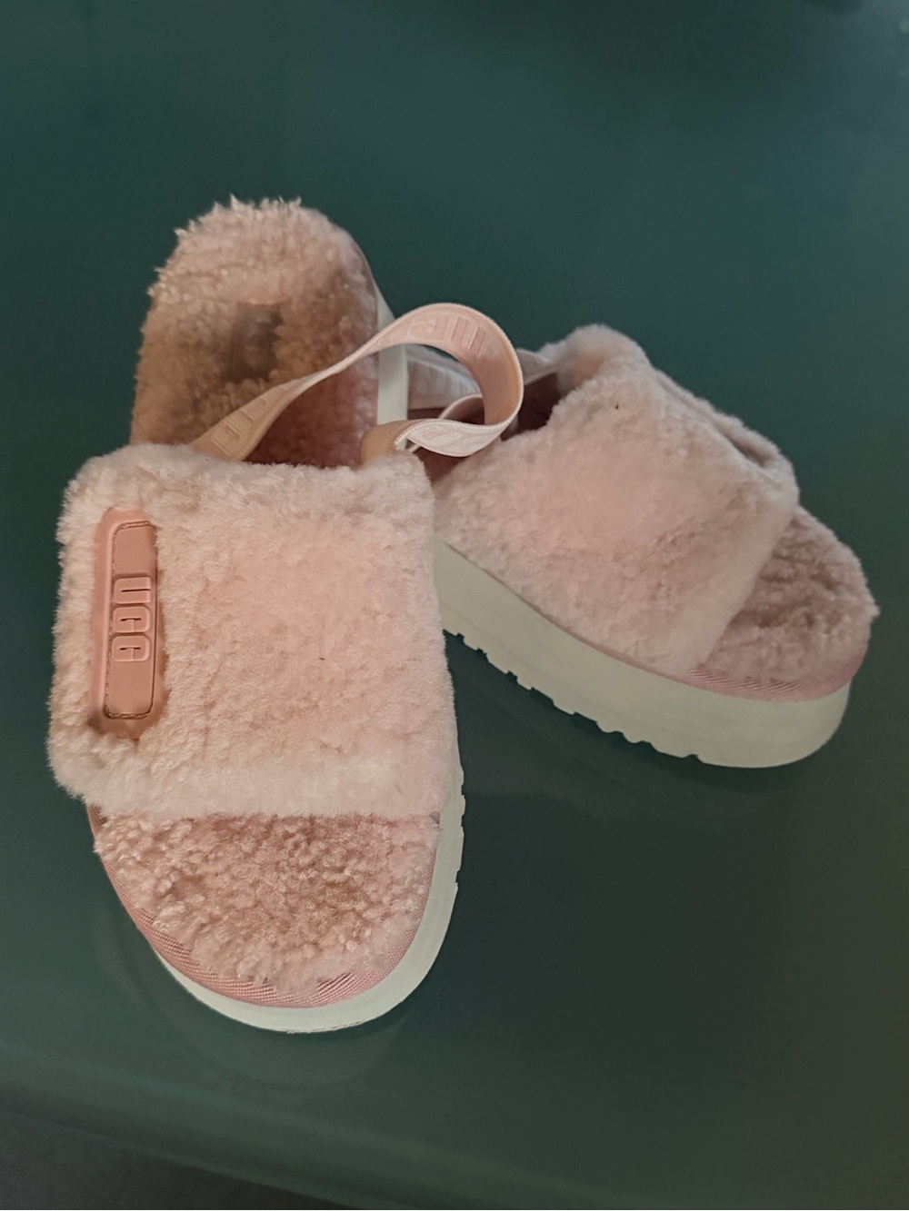 UGG Disco Fur Pink Platform Slide Sandals - Women size 9 - Picture 8 of 11